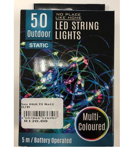LED OUT DOORS STRING LIGHTS 5 METERS MULTI COLOURED BATTERY OPERATED 